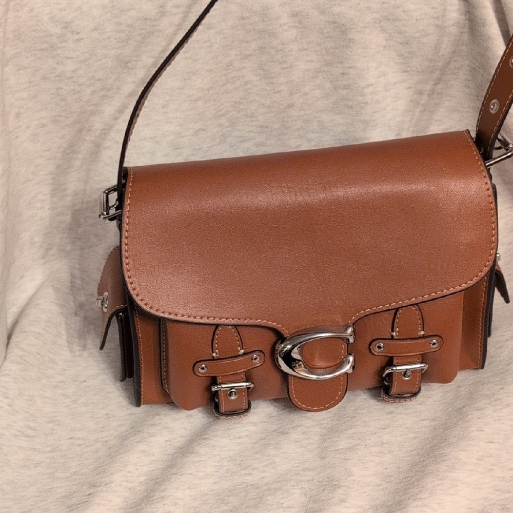 Coach Tan Crossbody Bag with Buckle Accents